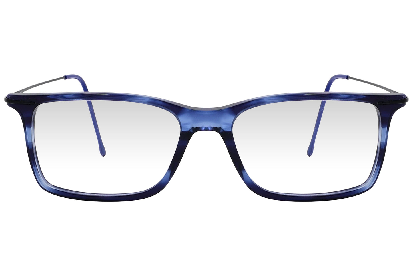 cellini rectangle blue eyeglasses frame viewed from front angle.