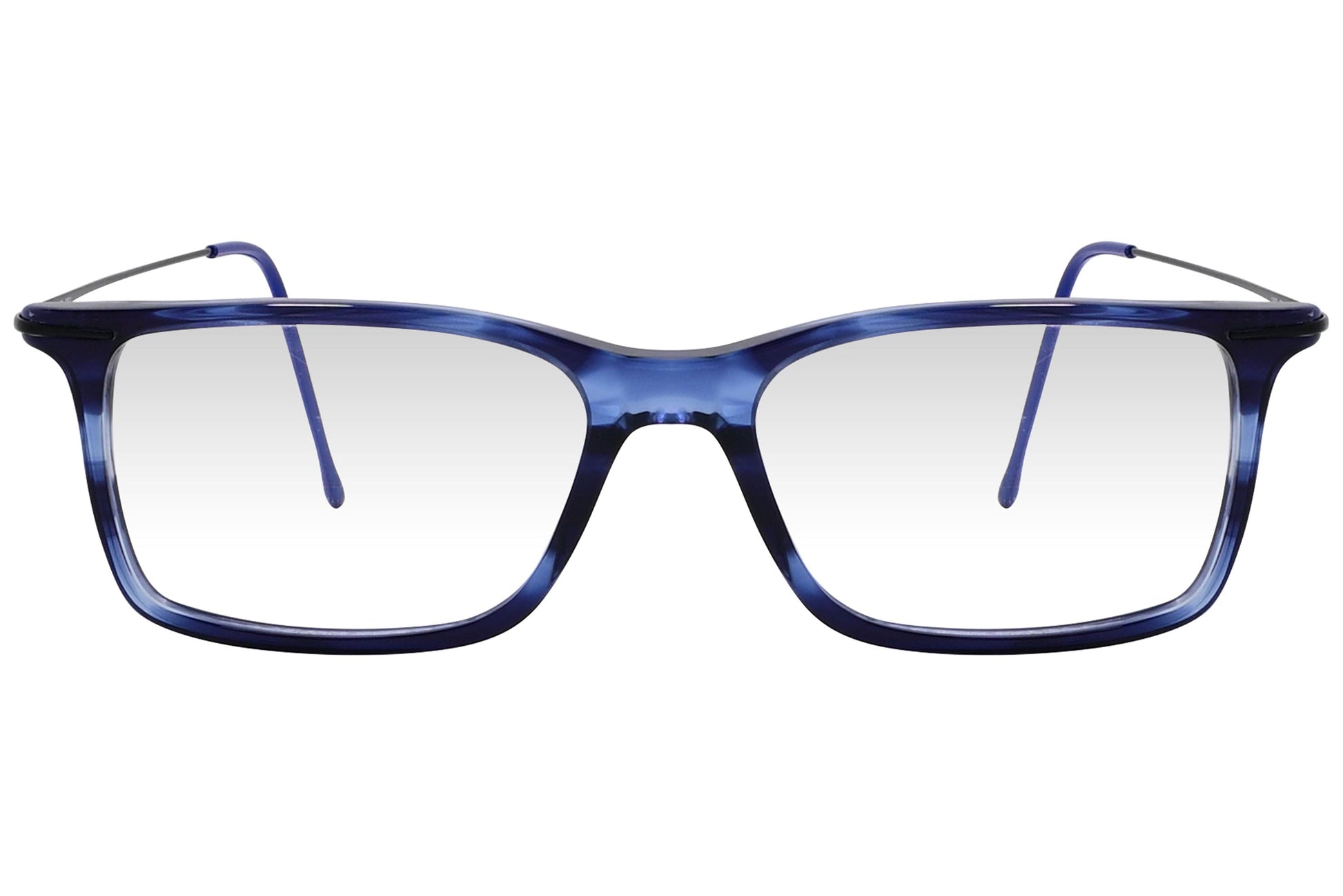 cellini rectangle blue eyeglasses frame viewed from front angle.