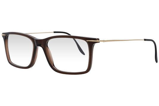 cellini rectangle brown eyeglasses frame viewed from a 45-degree angle.