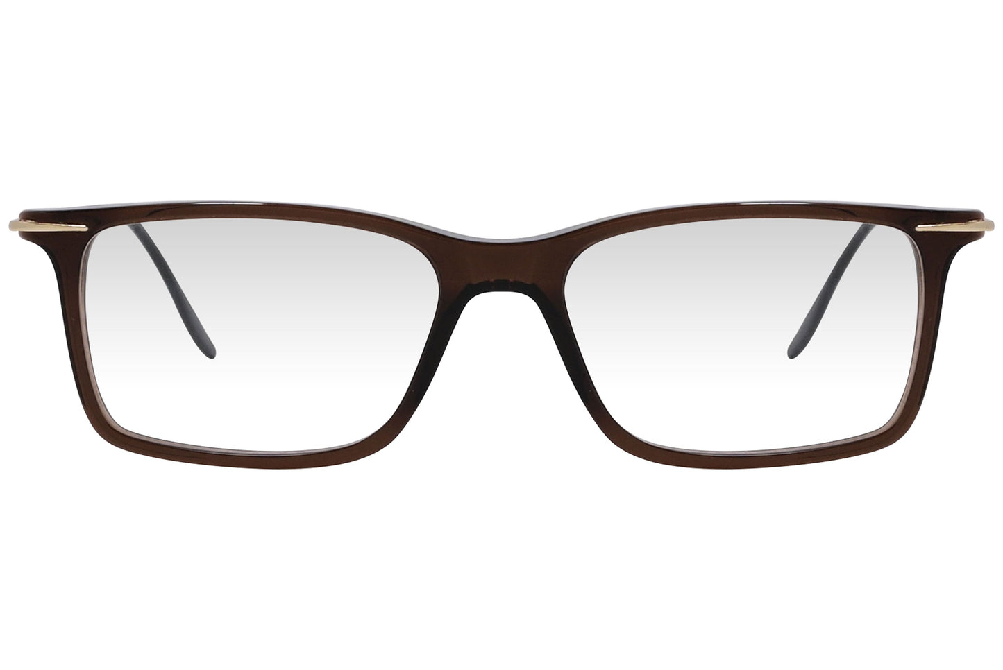 cellini rectangle brown eyeglasses frame viewed from front angle.