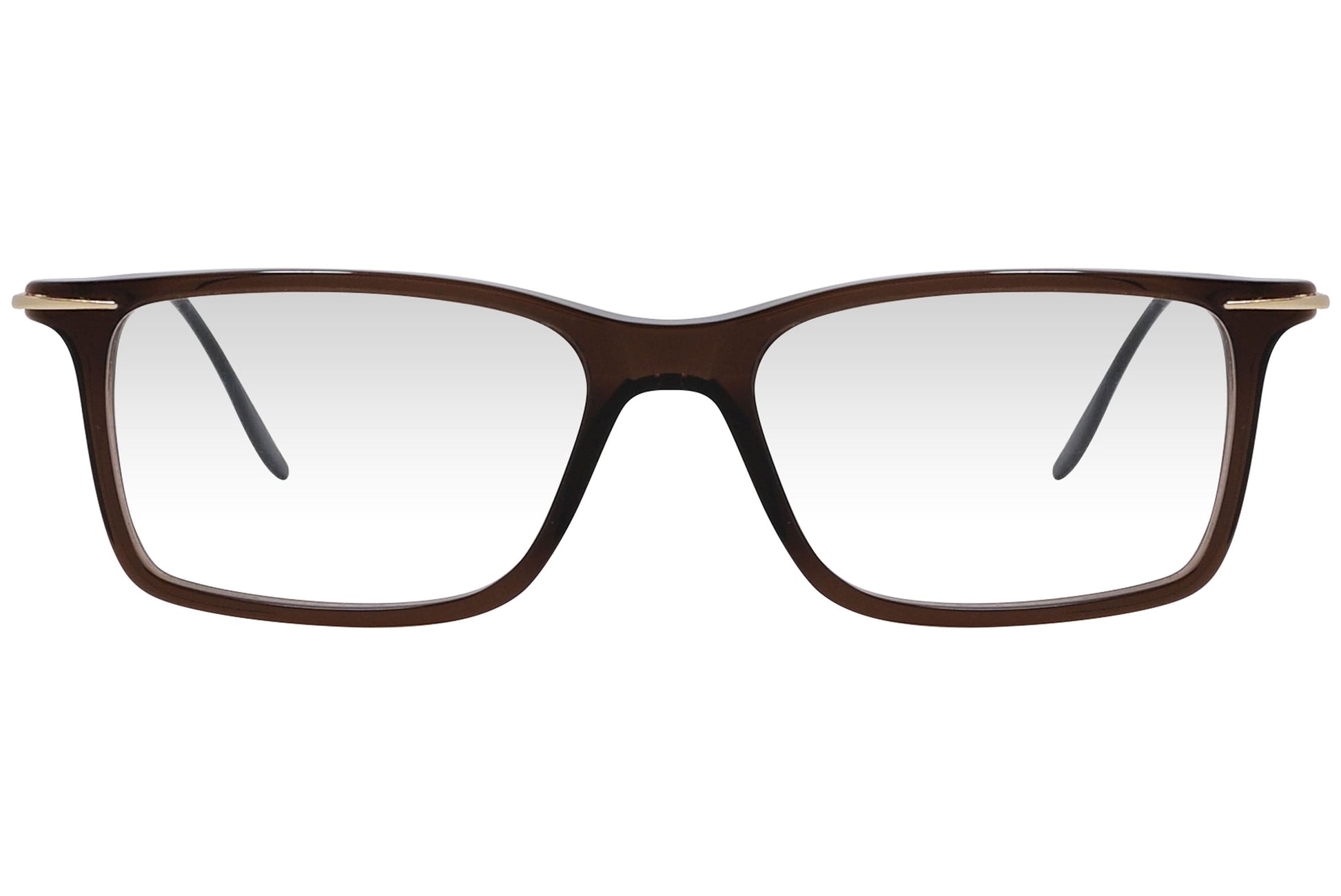 cellini rectangle brown eyeglasses frame viewed from front angle.