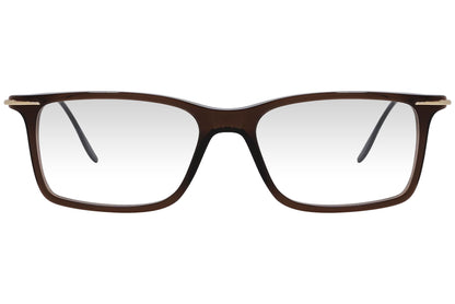 cellini rectangle brown eyeglasses frame viewed from front angle.