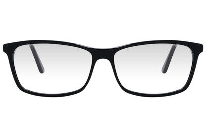 cellini rectangle black eyeglasses frame viewed from front angle.