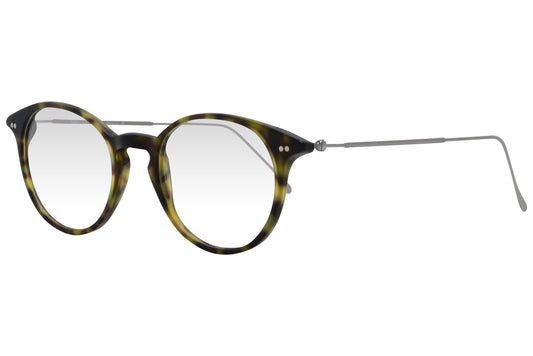 cellini round tortoise eyeglasses frame viewed from a 45-degree angle.