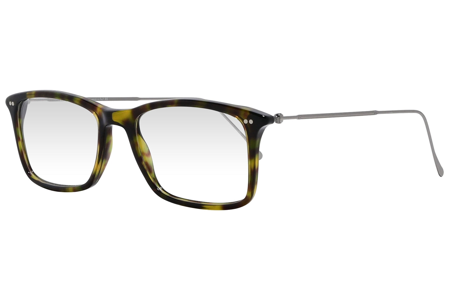 cellini rectangle tortoise eyeglasses frame viewed from a 45-degree angle.