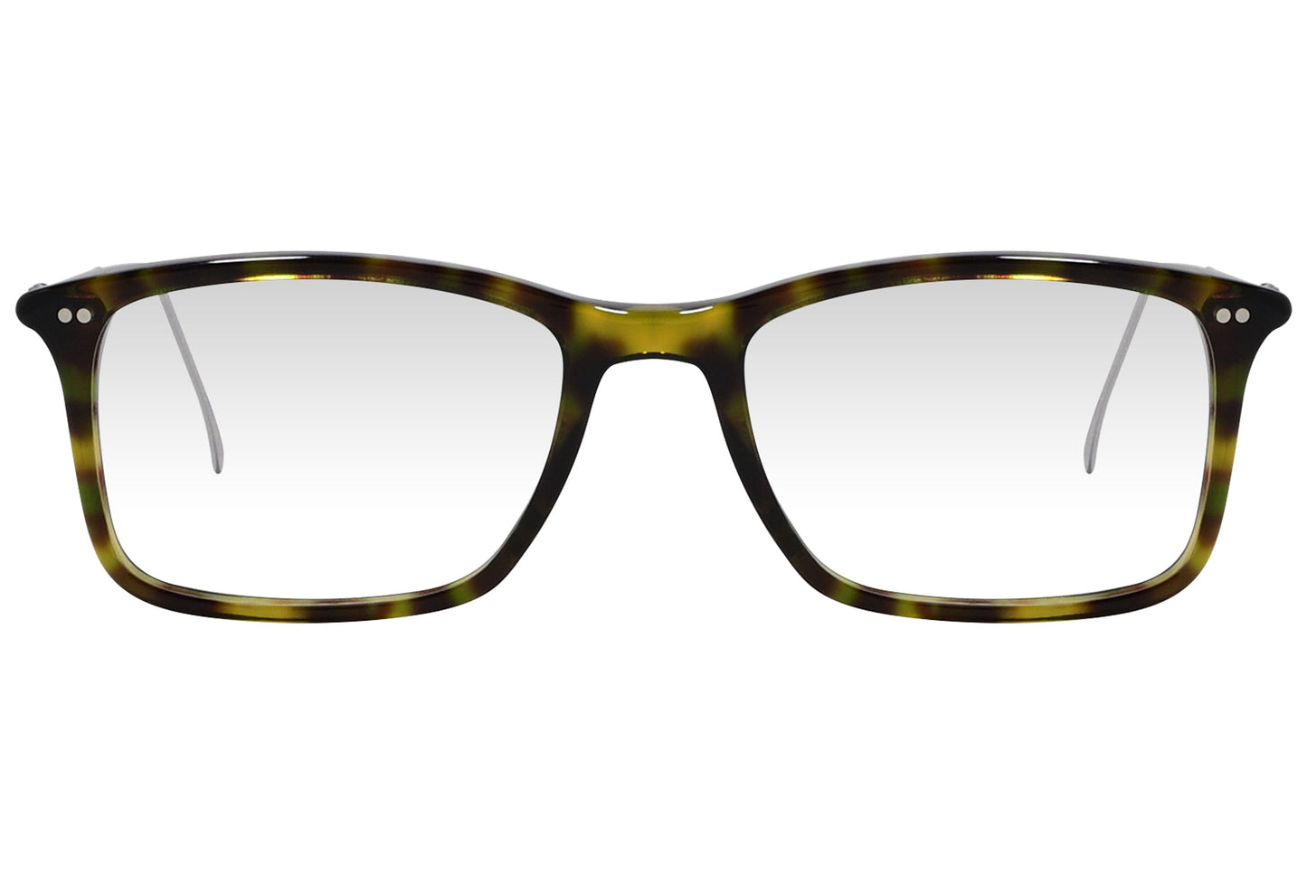 cellini rectangle tortoise eyeglasses frame viewed from front angle.