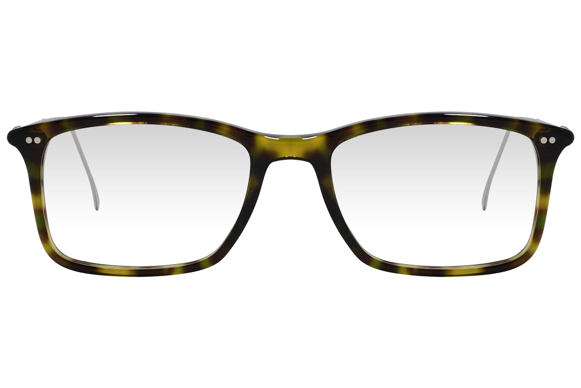 cellini rectangle tortoise eyeglasses frame viewed from front angle.