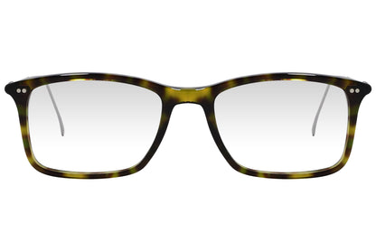 cellini rectangle tortoise eyeglasses frame viewed from front angle.