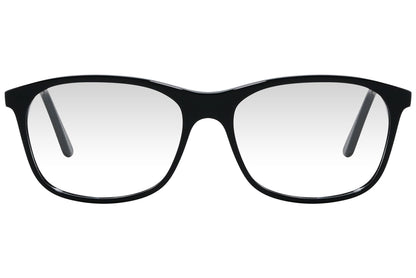 cellini rectangle black eyeglasses frame viewed from front angle.