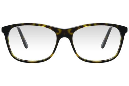 cellini rectangle tortoise eyeglasses frame viewed from front angle.