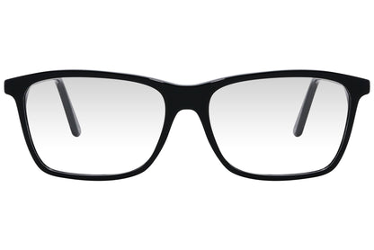 cellini rectangle black eyeglasses frame viewed from front angle.