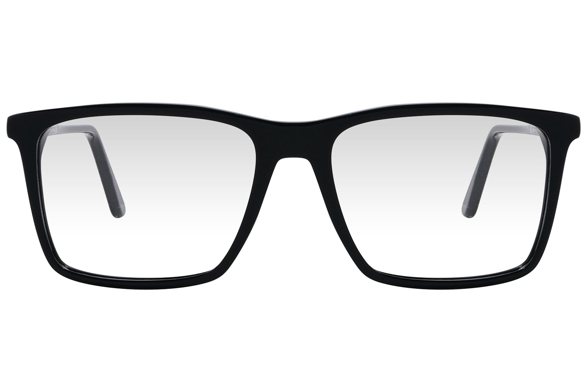 cellini square black eyeglasses frame viewed from front angle.