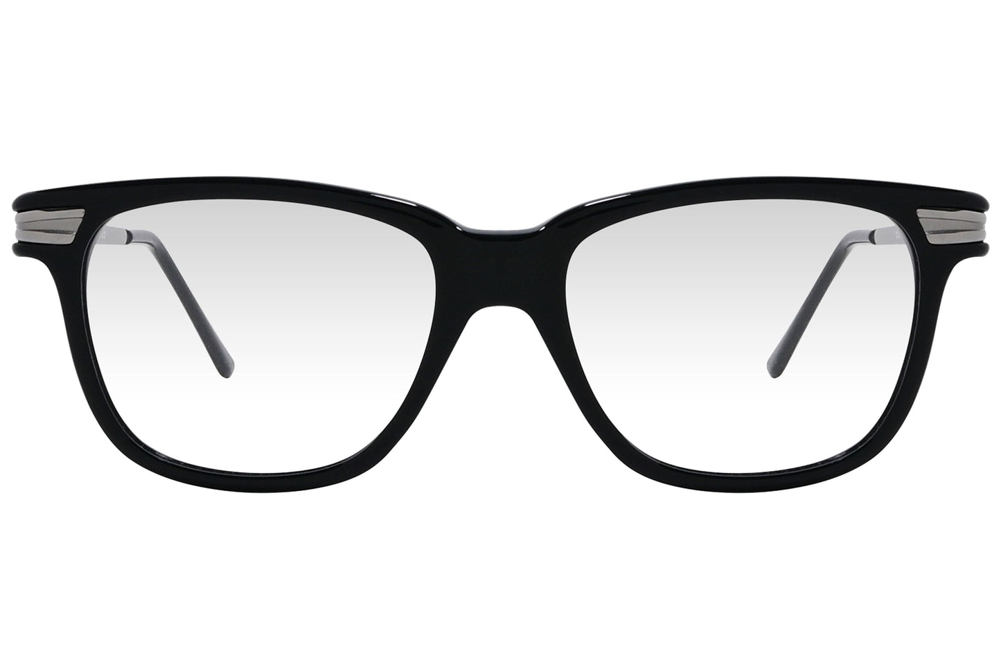 cellini wayfarer black eyeglasses frame viewed from front angle.