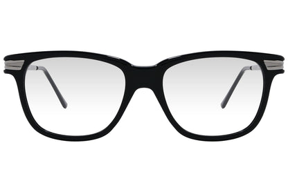 cellini wayfarer black eyeglasses frame viewed from front angle.