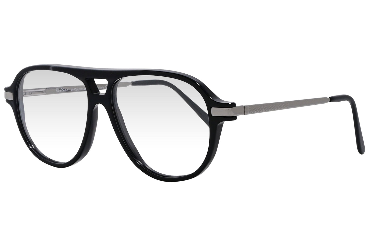 cellini aviator black eyeglasses frame viewed from a 45-degree angle.