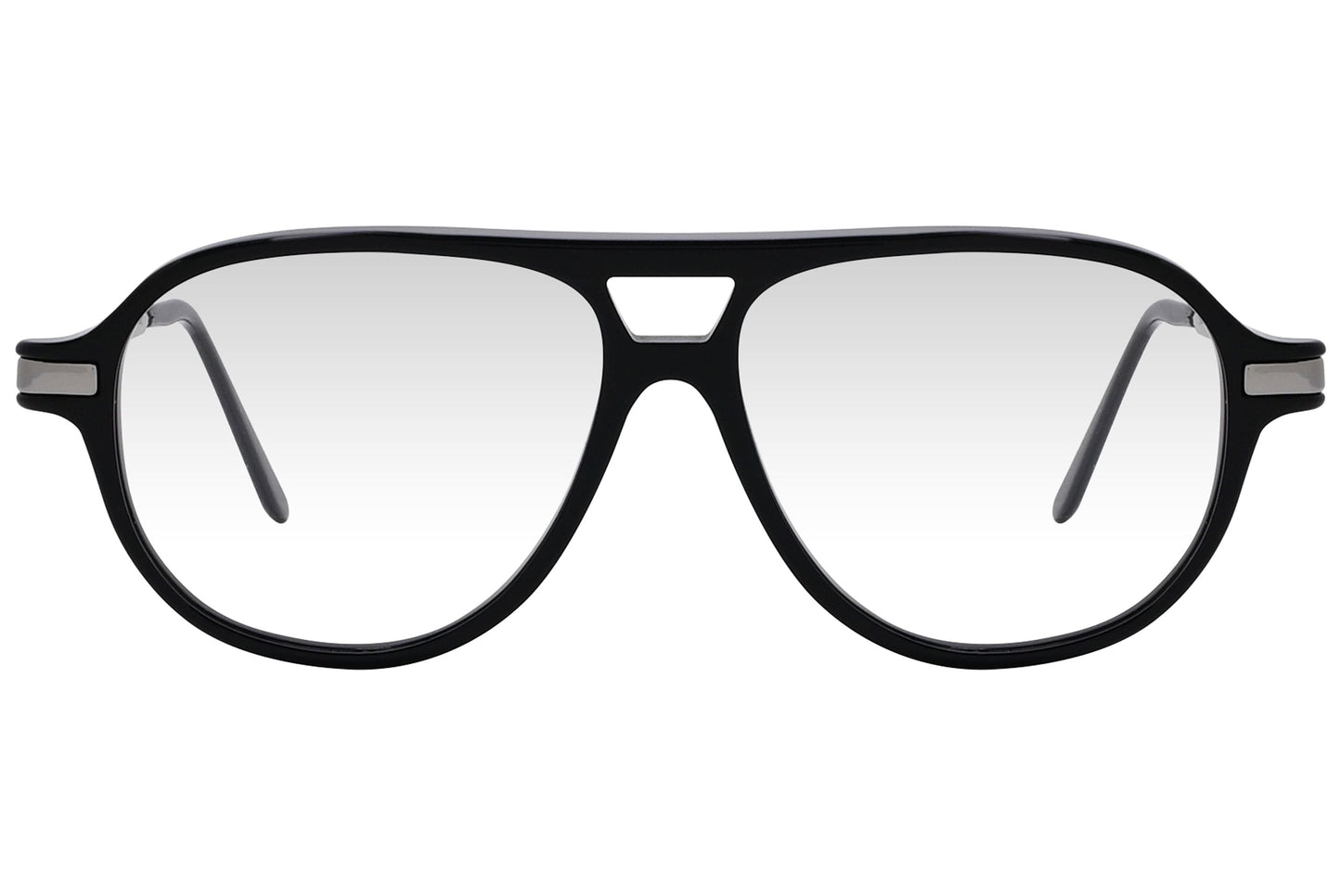 cellini aviator black eyeglasses frame viewed from front angle.