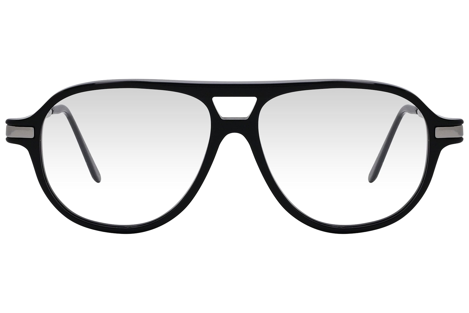 cellini aviator black eyeglasses frame viewed from front angle.