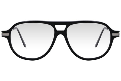 cellini aviator black eyeglasses frame viewed from front angle.