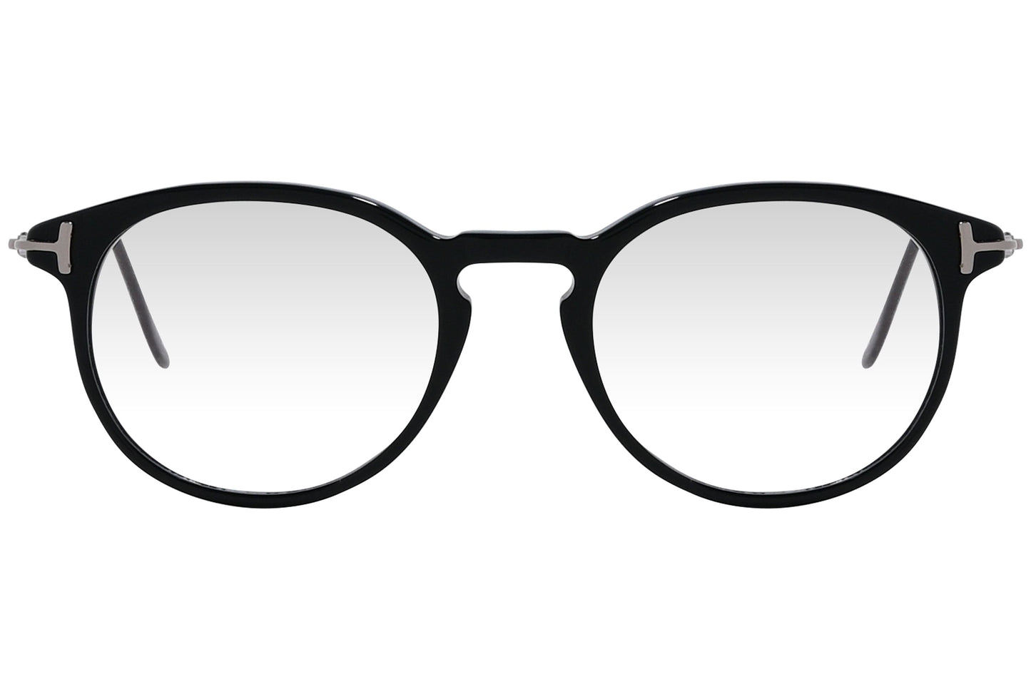 cellini round black eyeglasses frame viewed from front angle.