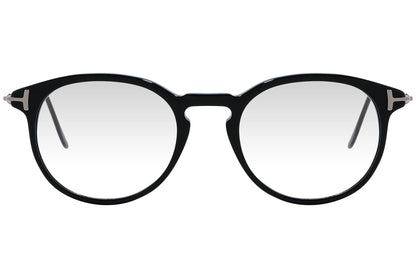 cellini round black eyeglasses frame viewed from front angle.