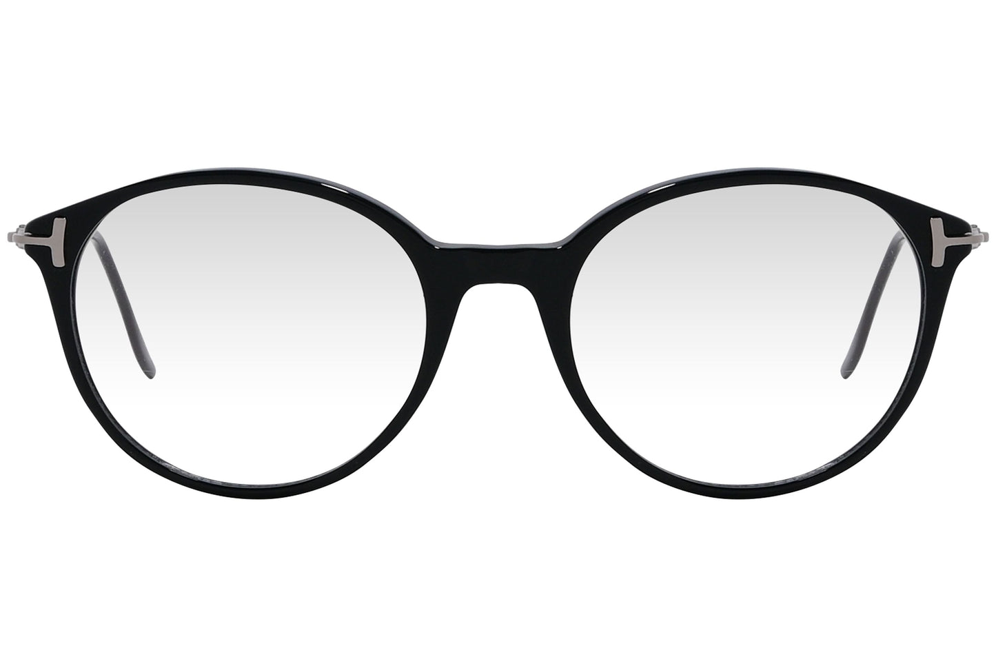 cellini round black eyeglasses frame viewed from front angle.