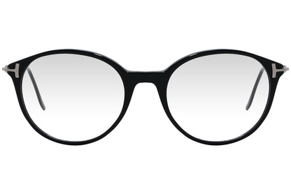 cellini round black eyeglasses frame viewed from front angle.