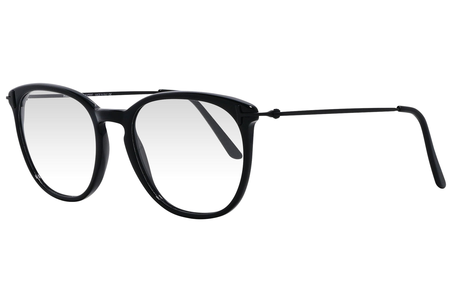 cellini round black eyeglasses frame viewed from a 45-degree angle.