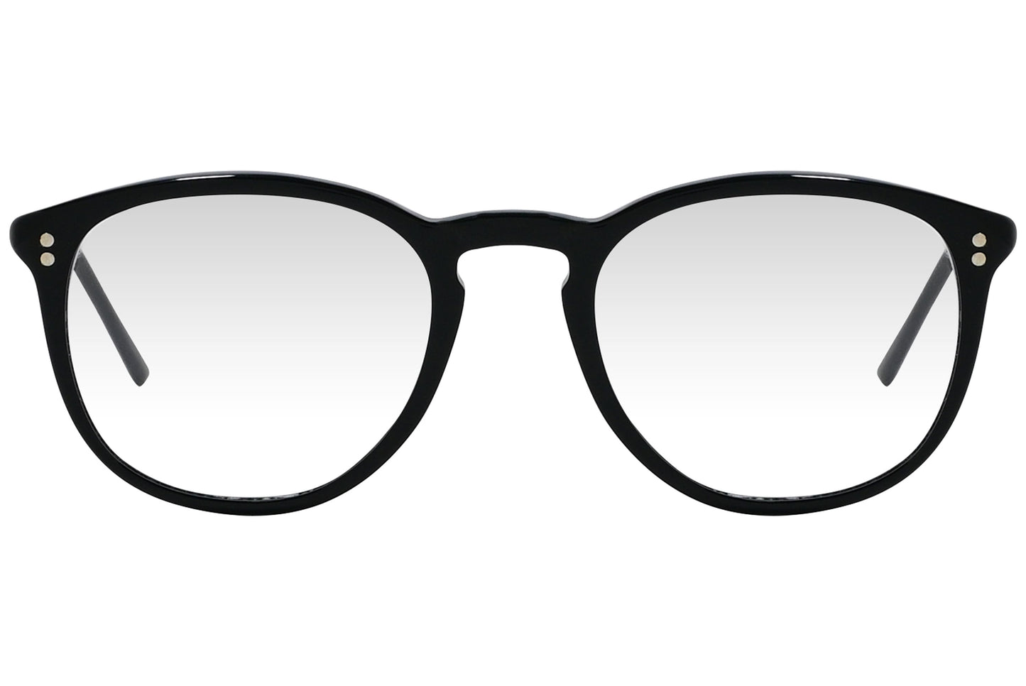 cellini round black eyeglasses frame viewed from front angle.