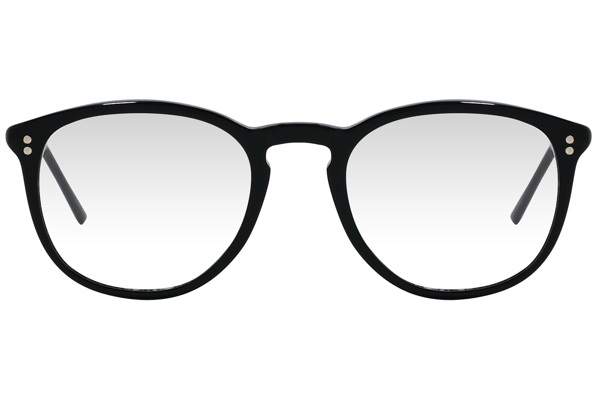 cellini round black eyeglasses frame viewed from front angle.