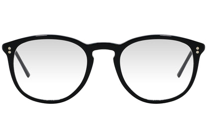 cellini round black eyeglasses frame viewed from front angle.