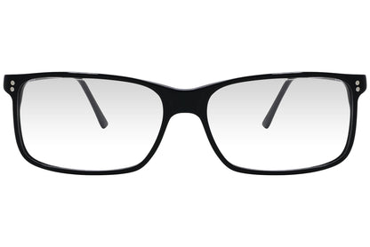 cellini wayfarer black eyeglasses frame viewed from front angle.