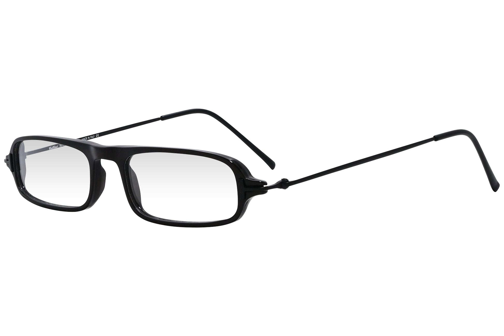 cellini rectangle black eyeglasses frame viewed from a 45-degree angle.