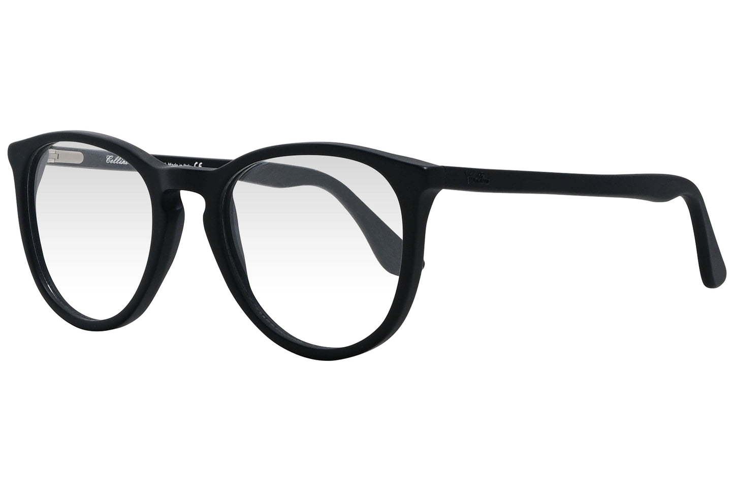 cellini round black eyeglasses frame viewed from a 45-degree angle.