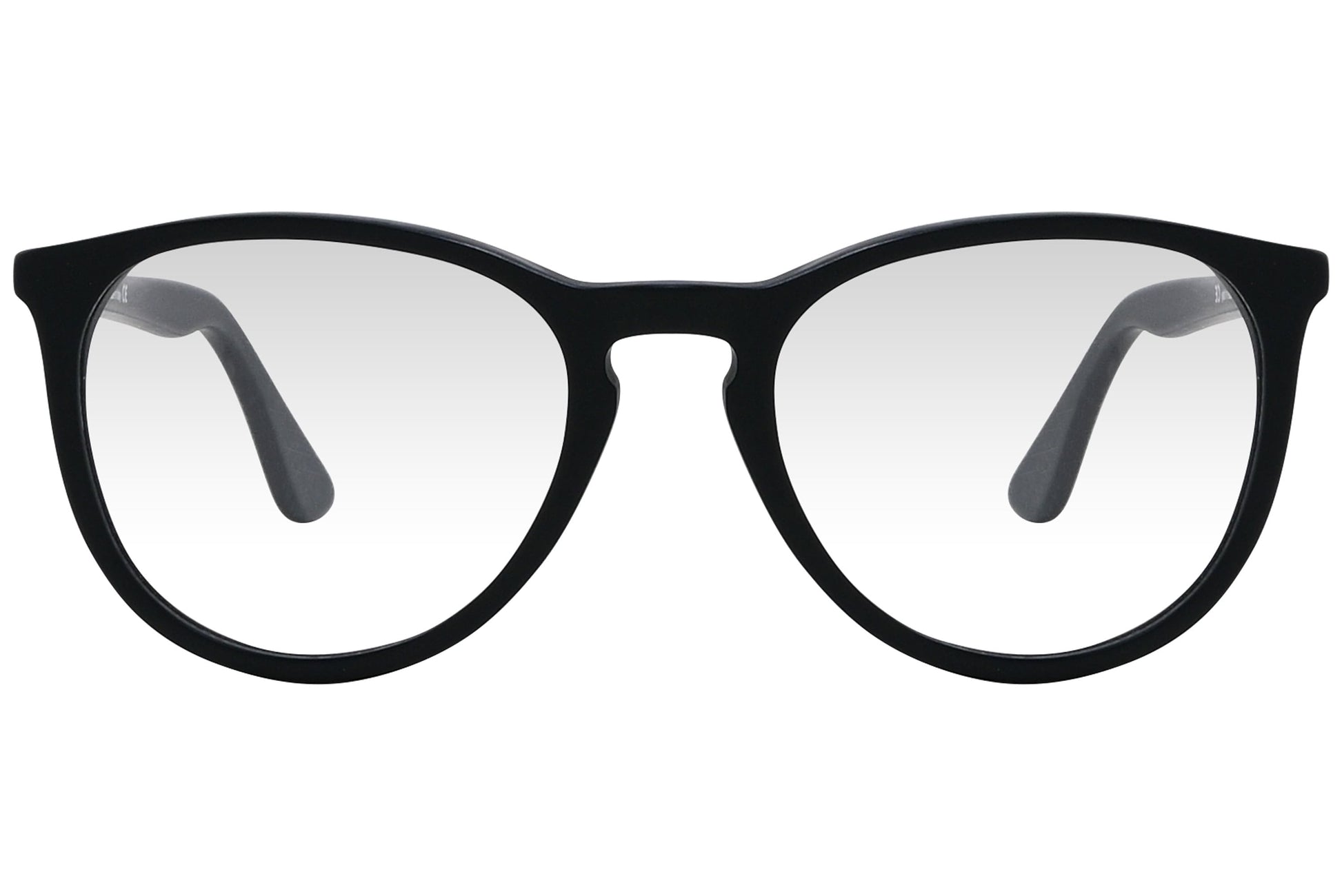 cellini round black eyeglasses frame viewed from front angle.