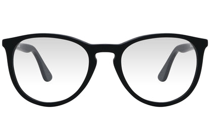 cellini round black eyeglasses frame viewed from front angle.