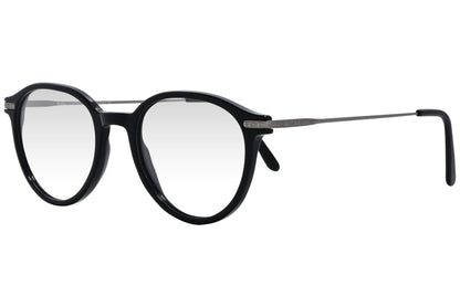 cellini round black eyeglasses frame viewed from a 45-degree angle.