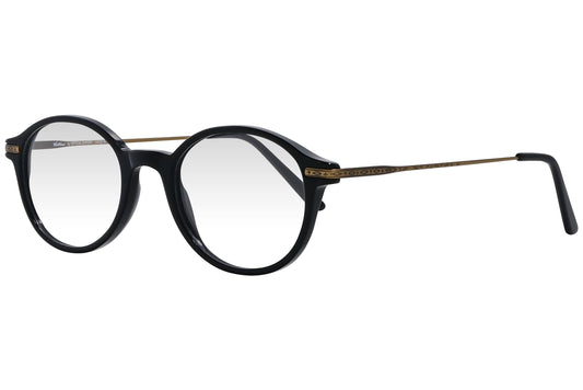 cellini round black eyeglasses frame viewed from a 45-degree angle.