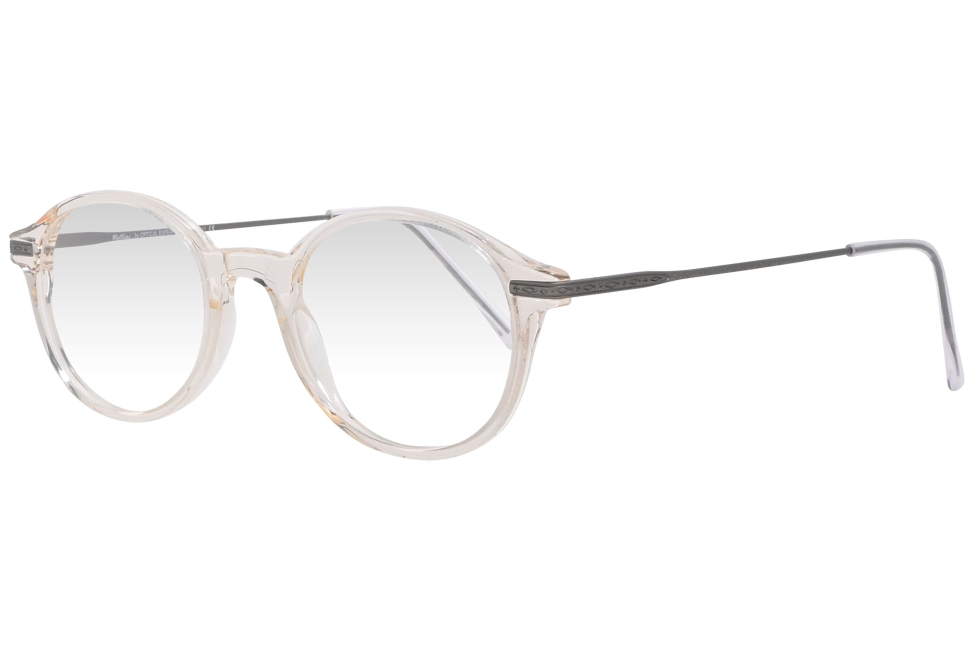 cellini oval white eyeglasses frame viewed from a 45-degree angle.