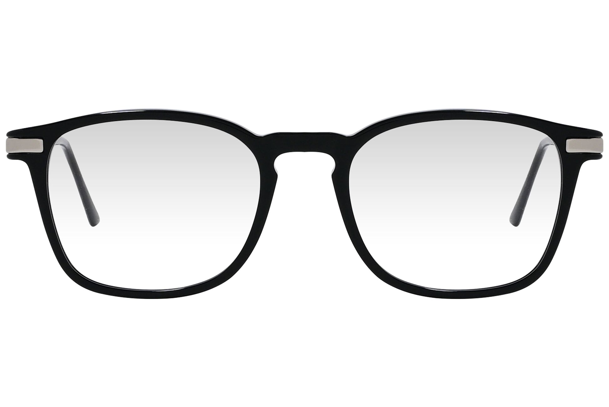 cellini rectangle black eyeglasses frame viewed from front angle.