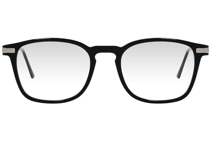 cellini rectangle black eyeglasses frame viewed from front angle.