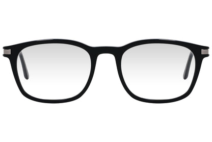 cellini rectangle black eyeglasses frame viewed from front angle.