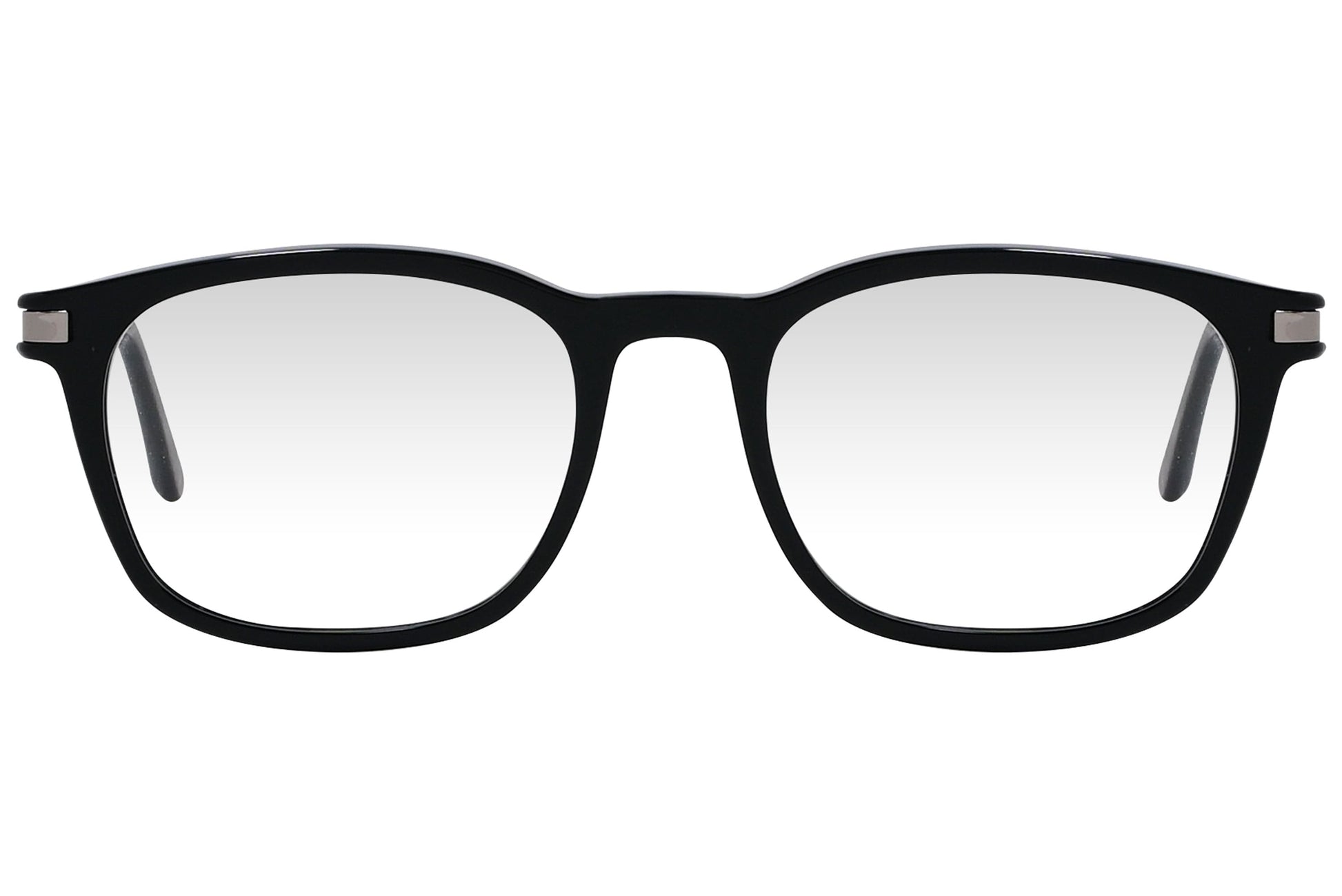 cellini rectangle black eyeglasses frame viewed from front angle.