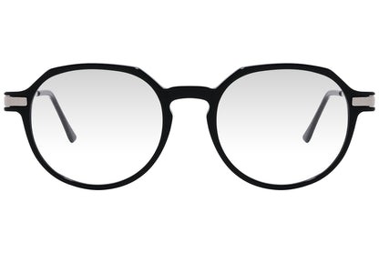 cellini rectangle black eyeglasses frame viewed from front angle.