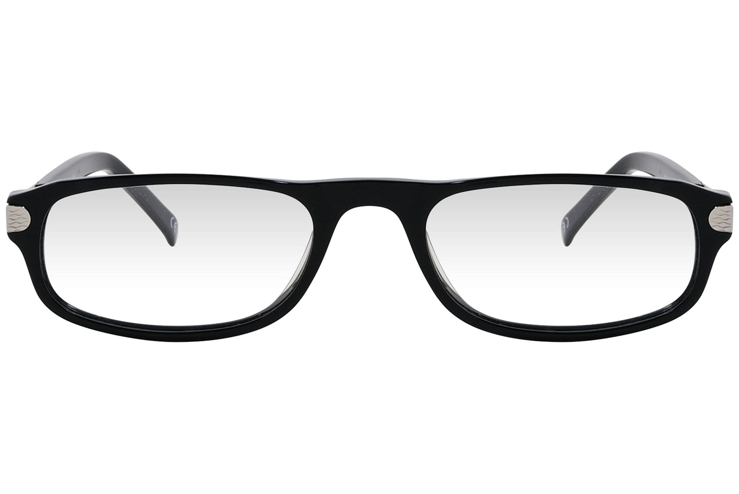 cellini rectangle black eyeglasses frame viewed from front angle.