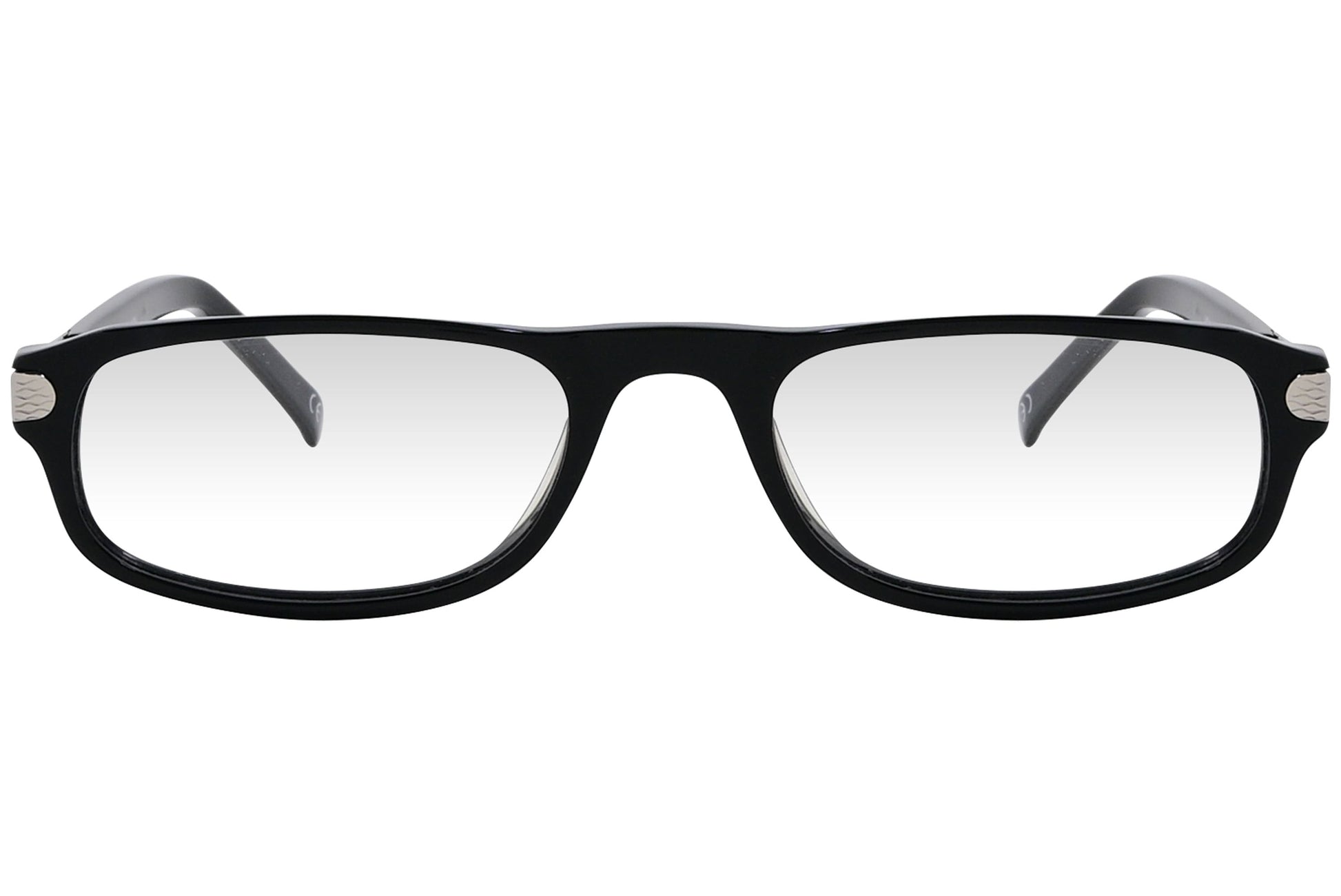 cellini rectangle black eyeglasses frame viewed from front angle.