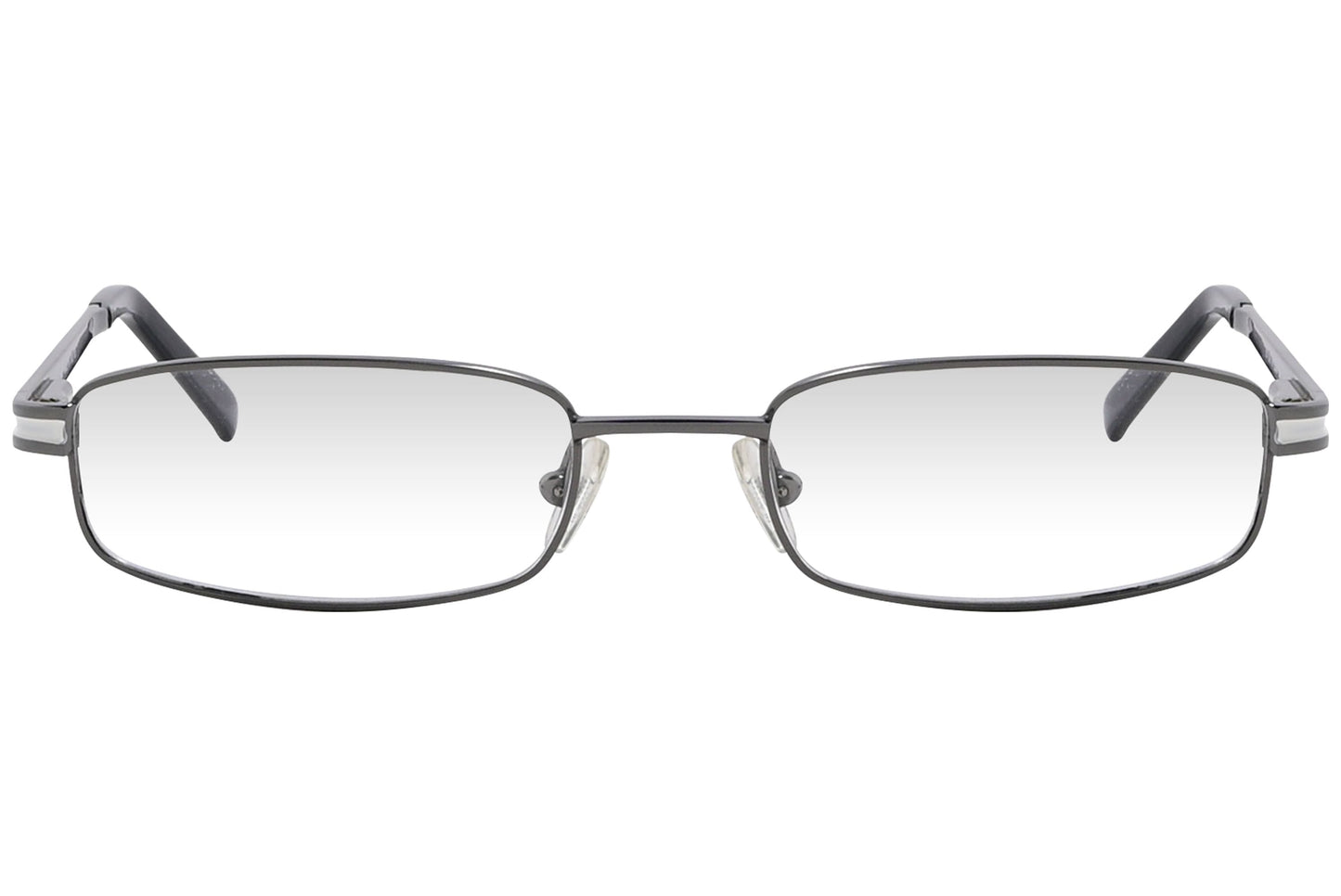 cellini rectangle silver eyeglasses frame viewed from front angle.