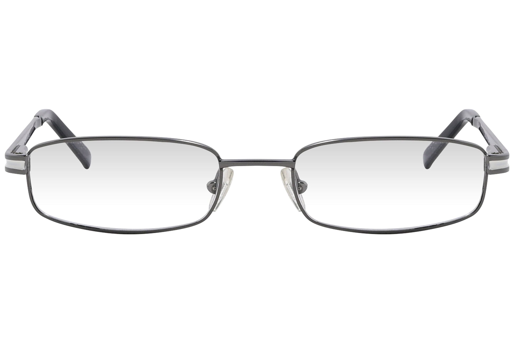 cellini rectangle silver eyeglasses frame viewed from front angle.