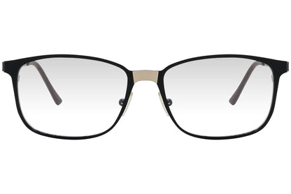 cellini rectangle black eyeglasses frame viewed from front angle.