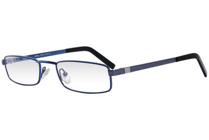 cellini rectangle blue eyeglasses frame viewed from a 45-degree angle.