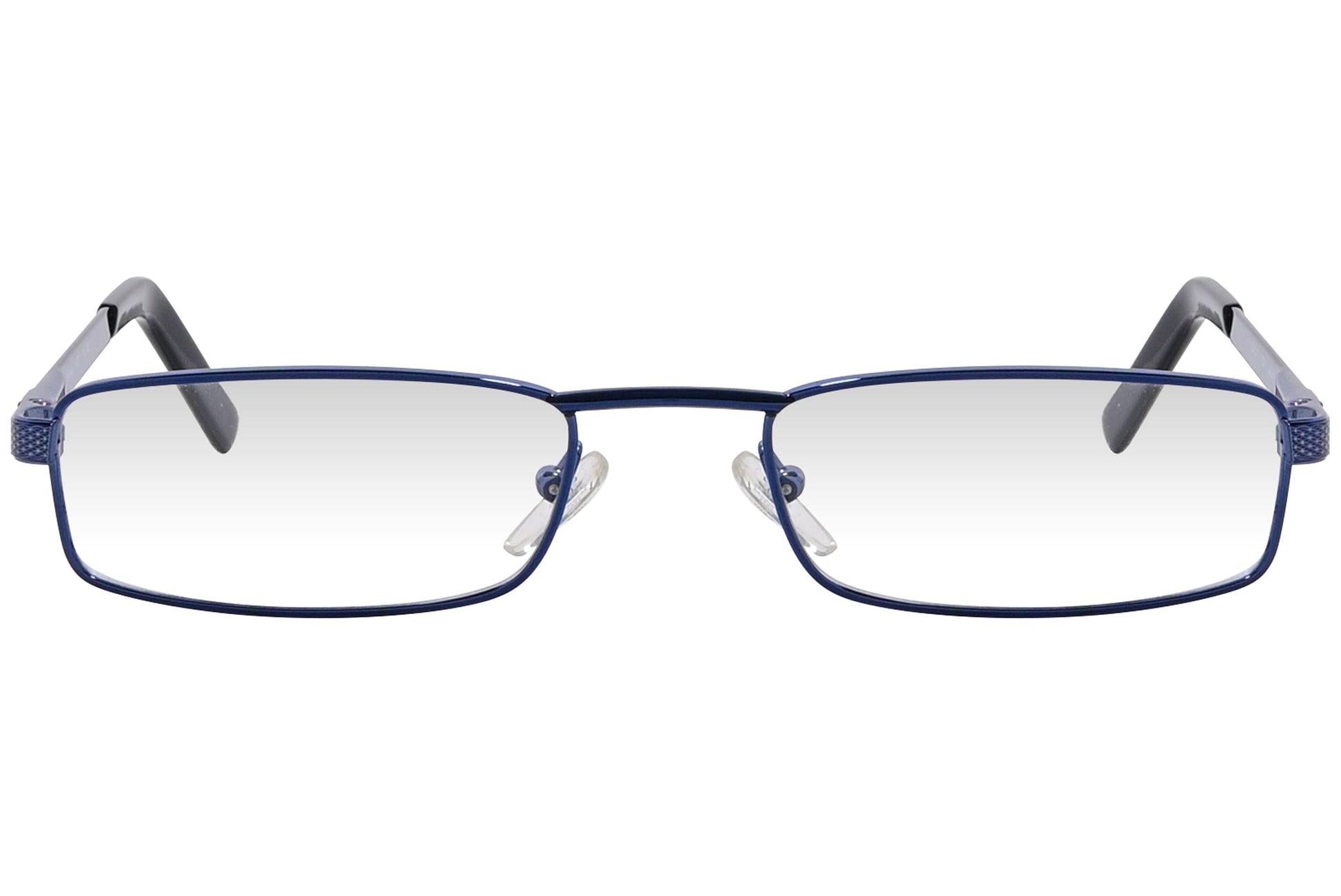 cellini rectangle blue eyeglasses frame viewed from front angle.